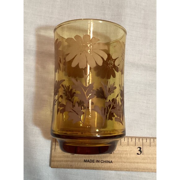 Libbey Brown/Amber Fade Daisy Small Juice Glasses Vintage Floral Pattern Retro - Picture 11 of 13